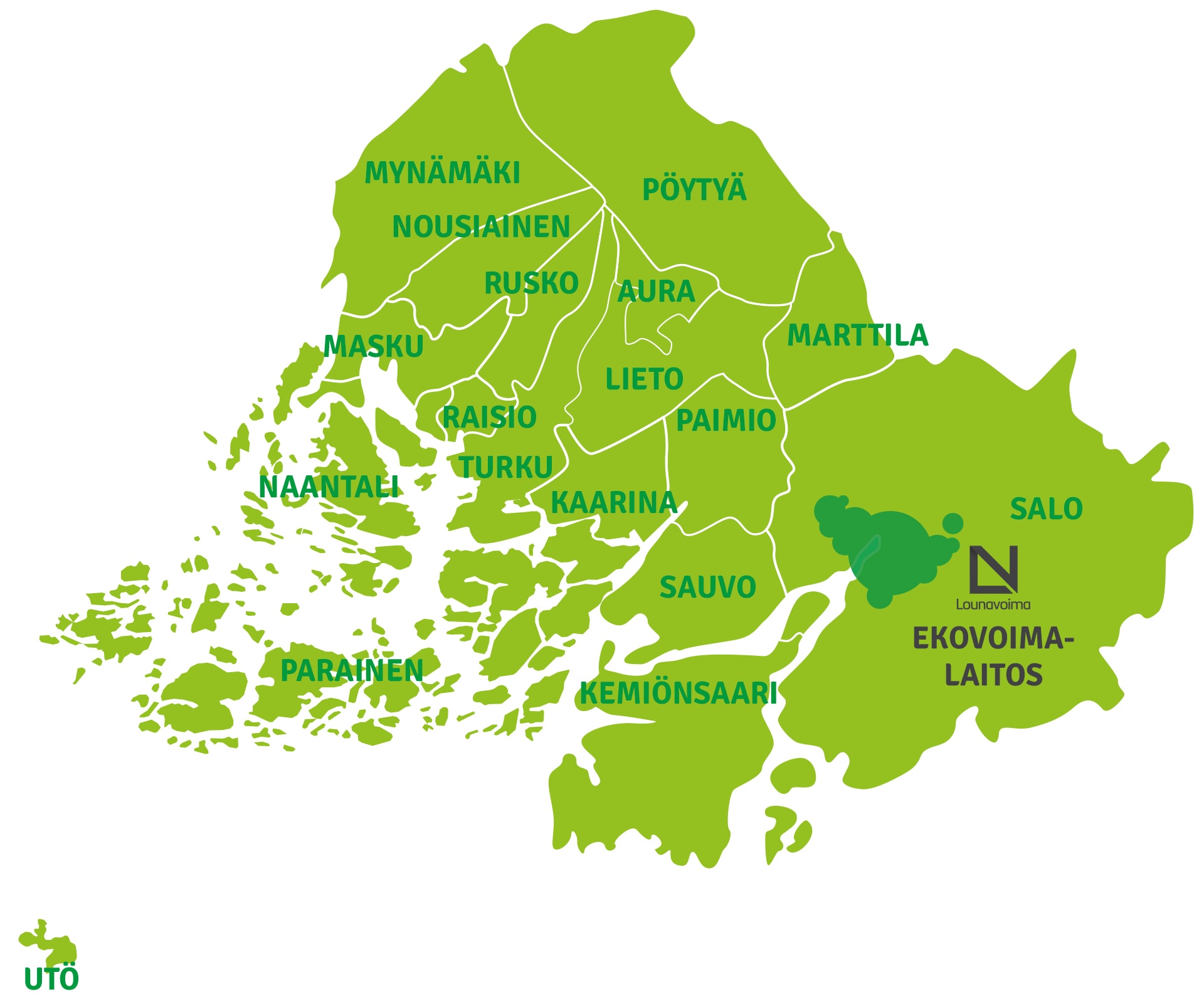 Lounavoima Oy:n tehtävänä on järjestää 17 kunnassa toimivan Lounais-Suomen Jätehuollon keräämän kierrätyskelvottoman yhdyskuntajätteen hyödyntäminen energiaksi.
